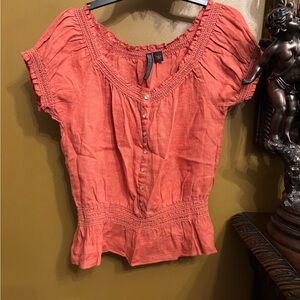 Nine West Orange Button-Front Blouse